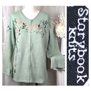Storybook Knits Vintage Floral Cardigan Sweater Ramie Cotton Size Medium